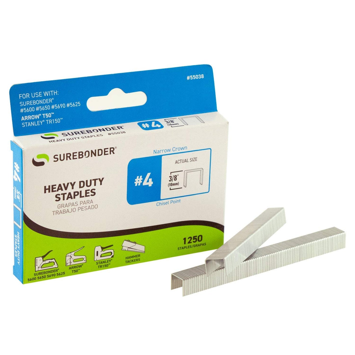Surebonder 55038 Heavy Duty 3/8-Inch Length Staples, Arrow T50 Type, 1250 Count
