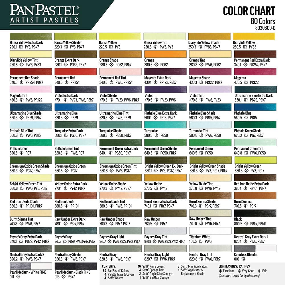 PanPastel Artist Pastels by GOLDEN, 80 Color Set, Professional Artist Pastels, Unique Pan Format (cake-like)