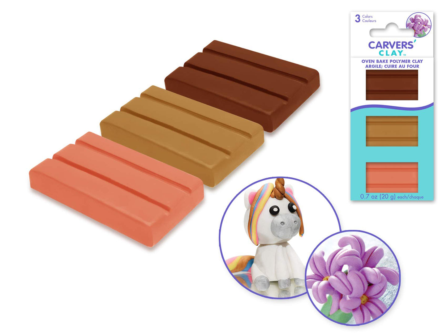 Multicraft Carvers' Oven Bake Polymer Clay - 2.1 Oz - Brown, Tan, and Orange