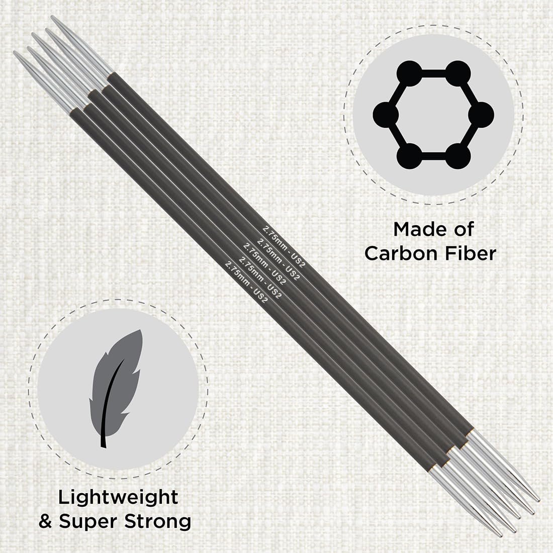 KnitPro 15 cm x 1 mm Karbonz Double Pointed Needles