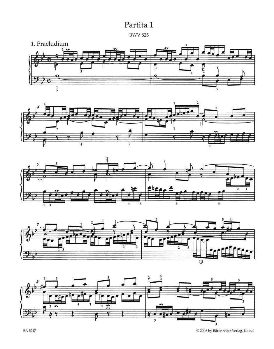 Six Partitas BWV 825-830 with fingerings (Piano)