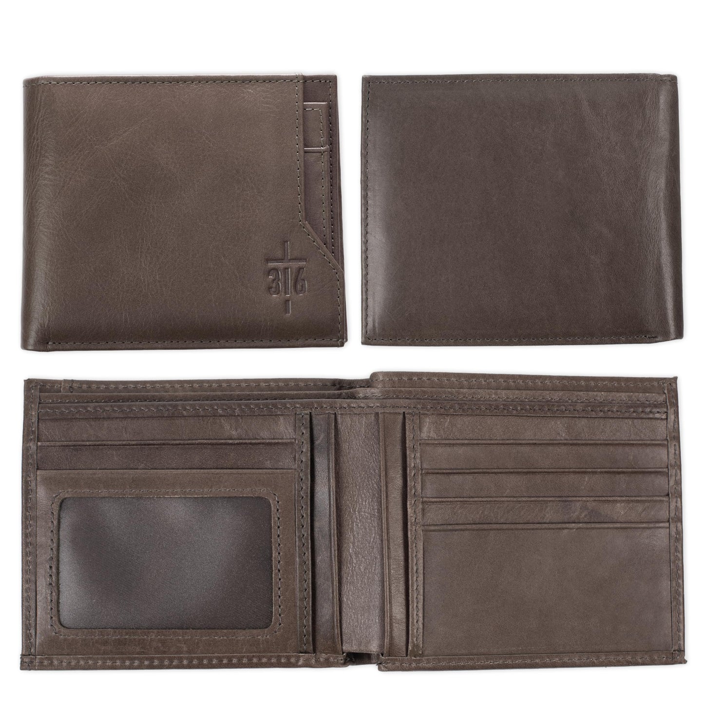 Christian Art Gifts Genuine Premium Full Grain Leather RFID Blocking Silver Engraved Cross Wallet for Men: Multi Pocket Billfold w/Removable ID Window Accessory for Credit Cards, Bills, Photos, Black