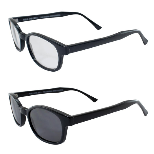 Pacific Coast Sunglasses Original KD's Biker Sunglasses 2-pack Clear and Smoke Lenses, Black, Adult