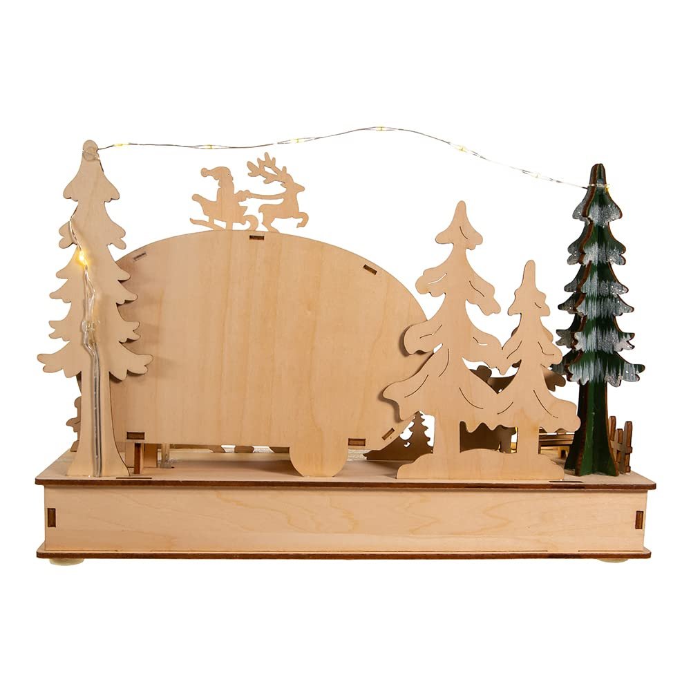 Kurt S. Adler Battery-Operated Wooden Light Up Camper with Santa Table Piece, 7.5-Inch, Multi-Color