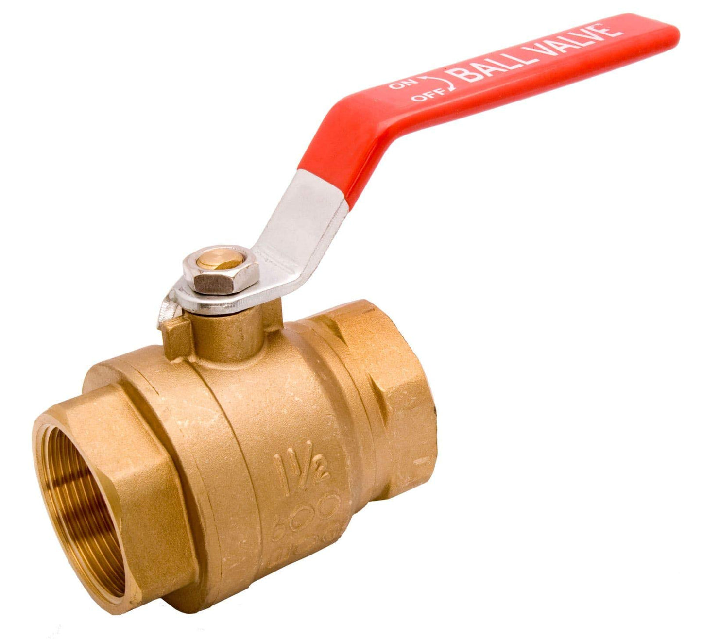 1-1/2" Brass Ball Valve - Full Port 600WOG, w/Red Handle #CBVB150UPD