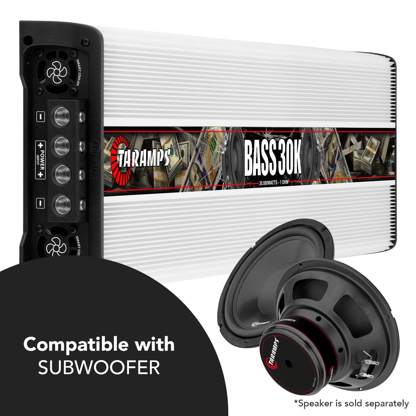 Taramps Bass 30k 1 Ohm 1 Channel 30000 Watts RMS Class D Monoblock Digital Car Audio Amplifier with Crossover, Low/High Pass, Bass Boost, Gain Control, Bass30k, Great Performance for Subwoofers