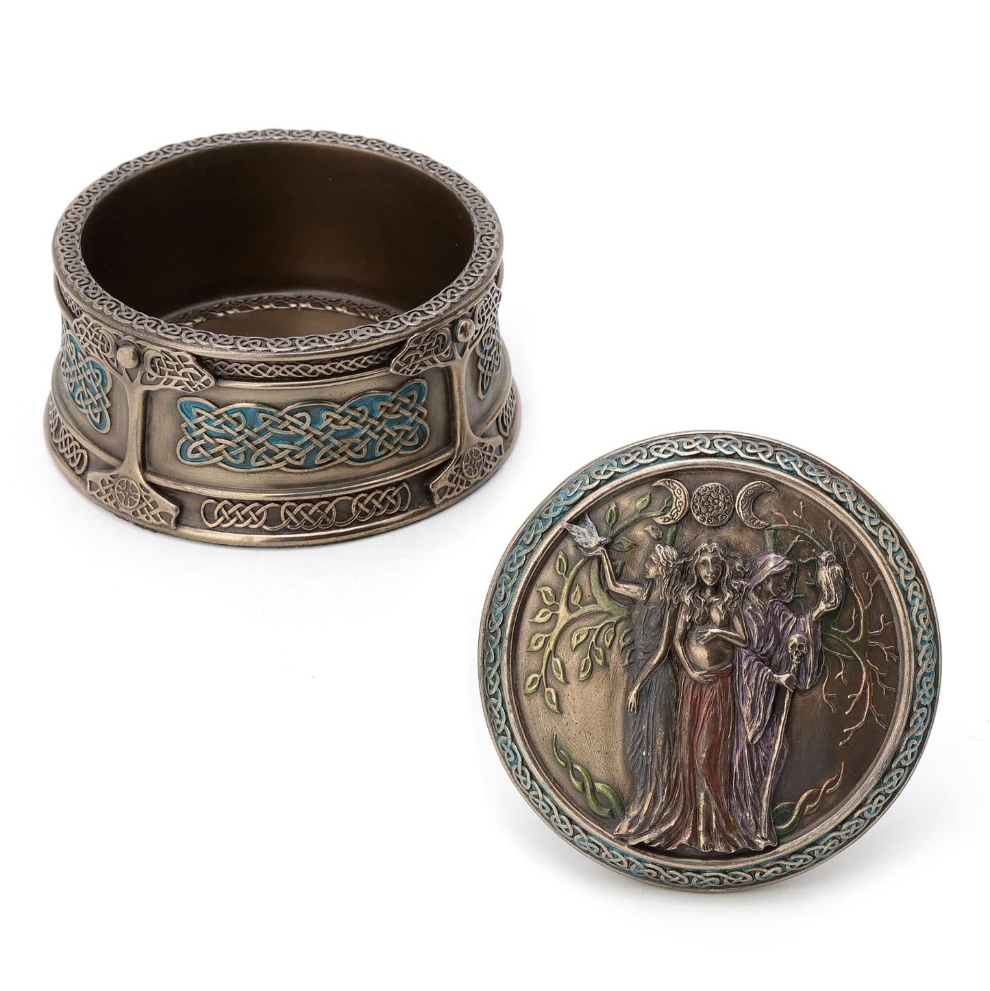Veronese Design Celtic Triple Goddess Maiden Mother Crone Hecate Round Trinket Box