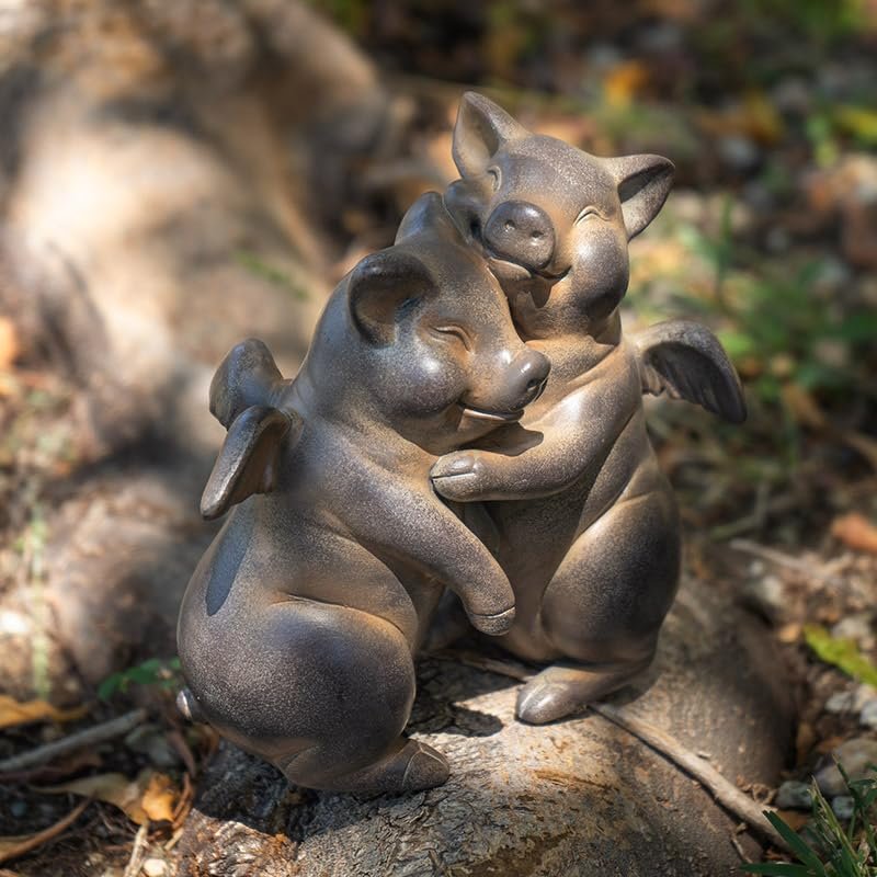 Pacific Giftware 5" Tall Flying Pig Couple Hugging Resin Figurine, Charming Home Accent
