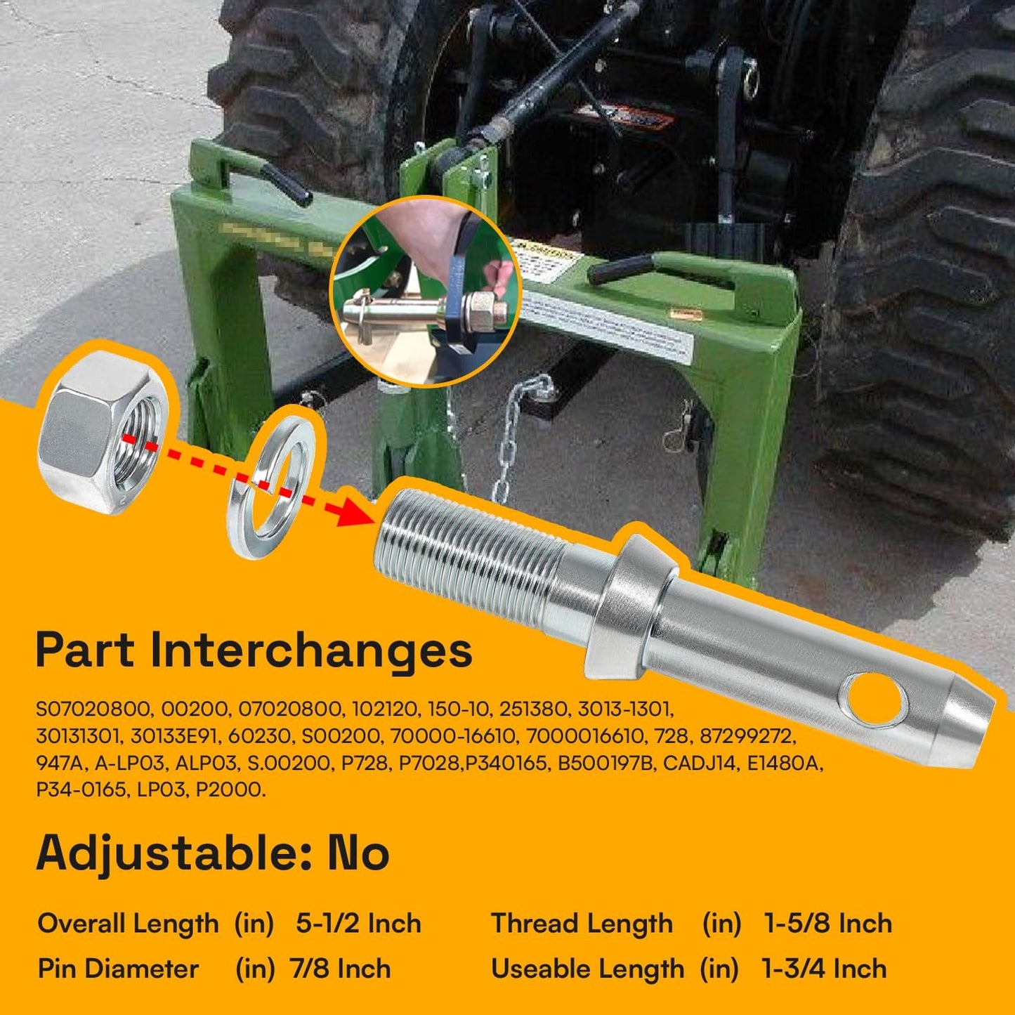 Upgraded S07020800 Cat 1 Draw Pin Hitch Tractor Pins, Cat 1 Top Link Pin 5-1/2 in Universal Forged Draw Pin Lift Arm Pin Accessories for Tractors, 3 Pack