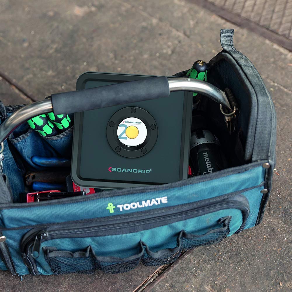 SCANGRIP NOVA R, Rechargeable COB LED Floodlight, 2000 Lumen, Handheld, 5 Step Dimming, Powerful Built-in Magnet, Waterproof (IP67), Long Operating Time, Slim and Compact, Built-in Power Bank with USB