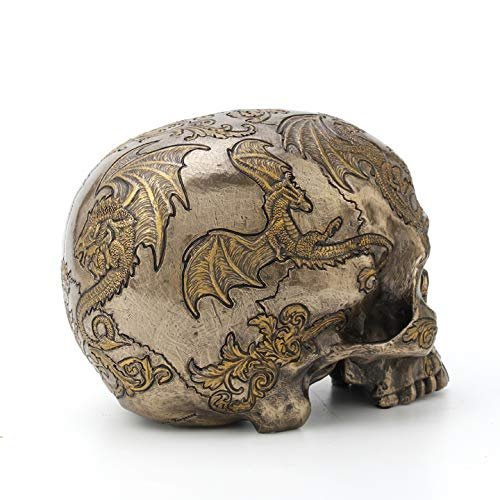 Veronese Design 5 3/8 Inch Thistle Flying Dragon Coat of Arms Skull Cold Cast Resin Bronze Finish Statue Home Decor