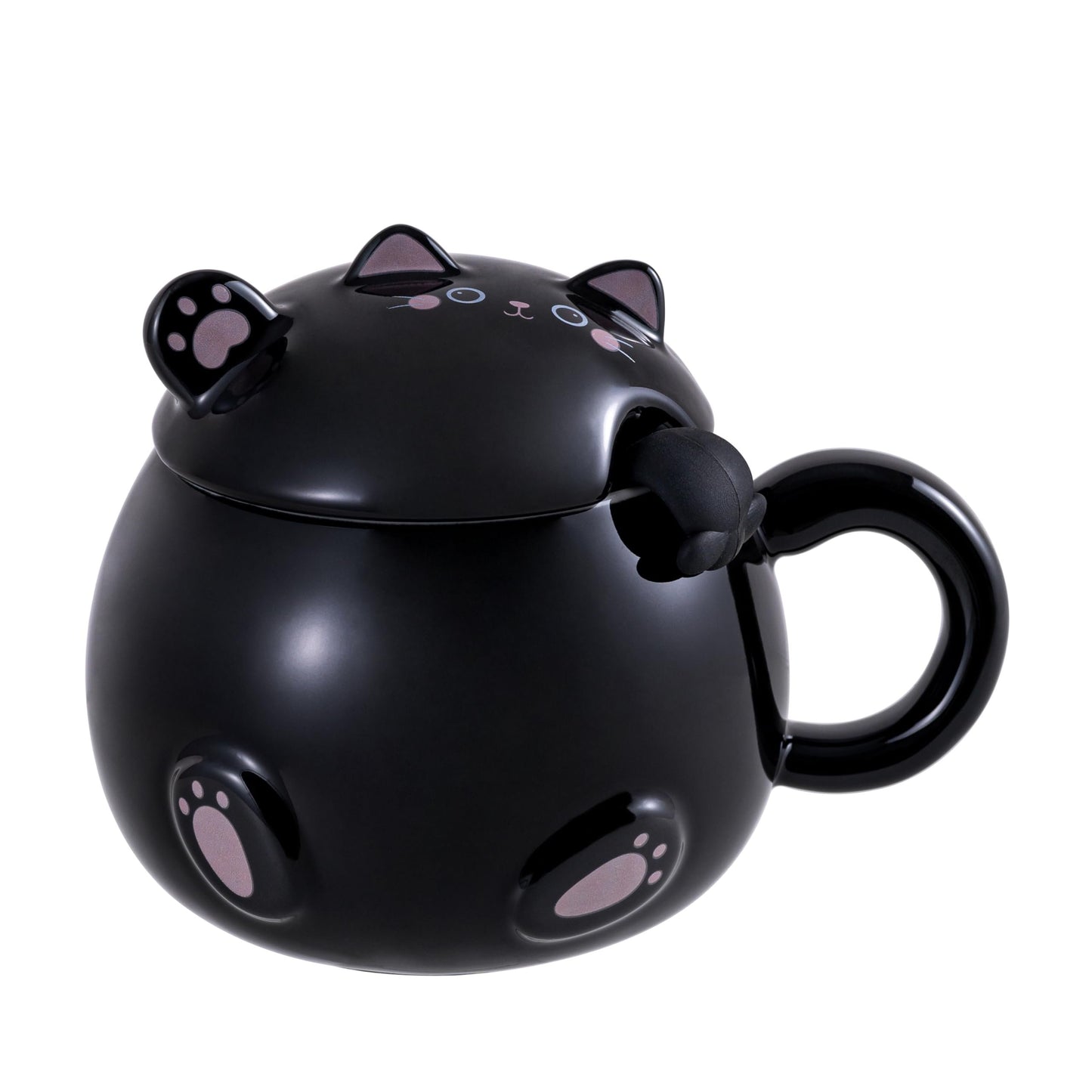 Urban Tokyo Whimsical Cat Mug Adorable Coffee Mug Ceramic Cup Novelty Mug with Lid and Stainless Steel Spoon 15 fl oz Lovely Kitten Neko