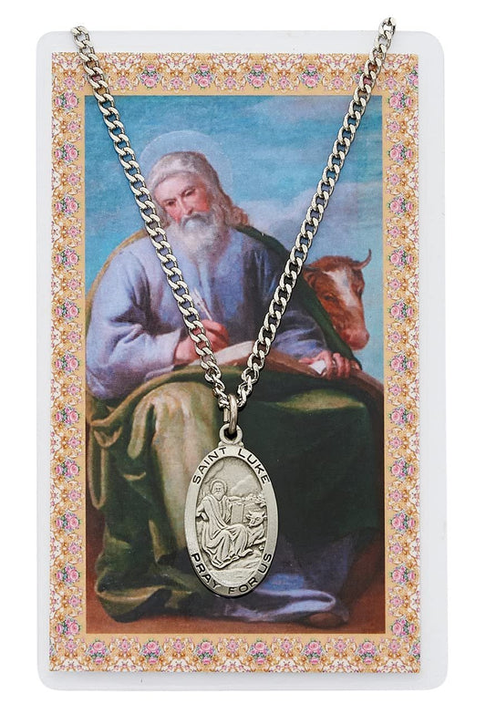 St Luke Prayer Card With Medal Saint Catholic Christian Pendant Charm Patron