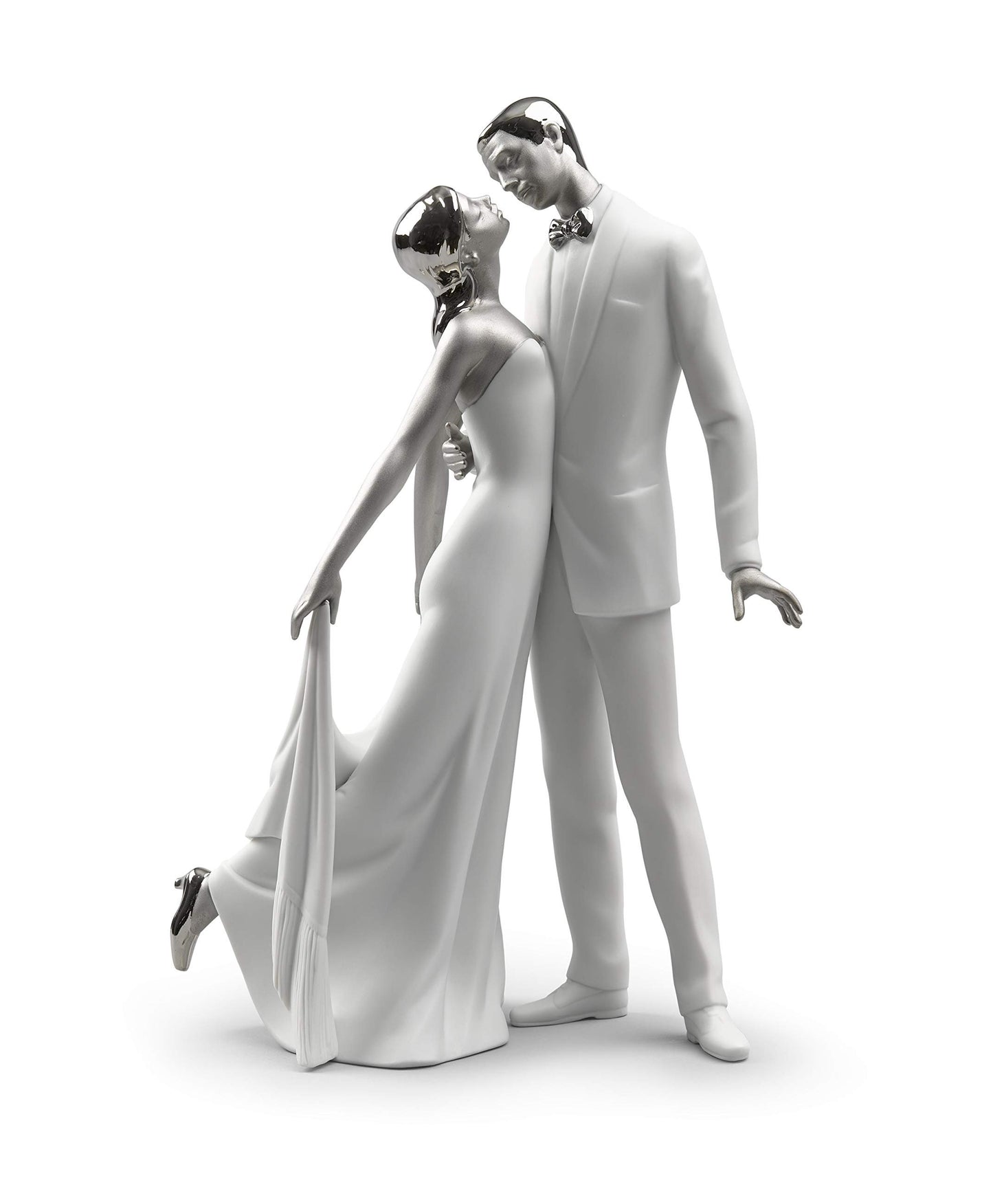 LLADRÓ Happy Anniversary Couple Figurine. Silver Lustre. Porcelain Anniversary Figure.