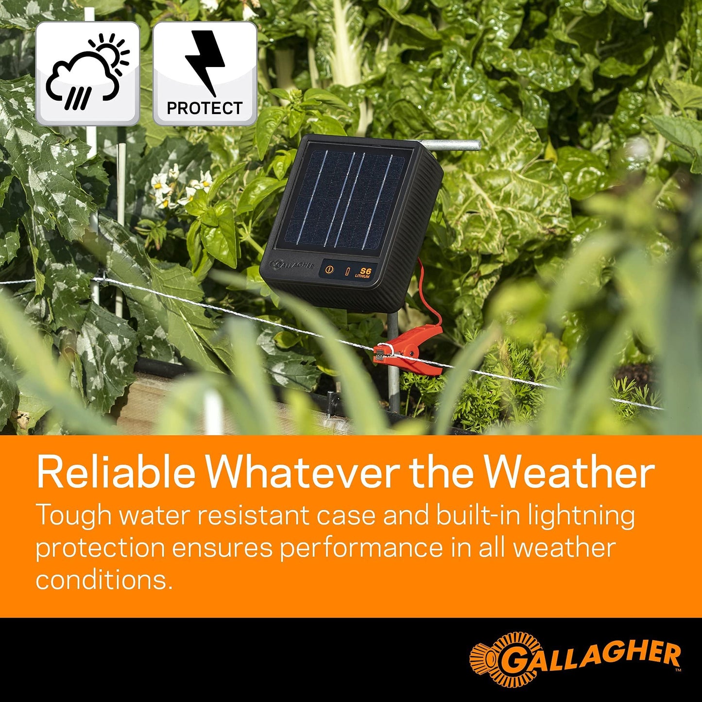 Gallagher S6 Solar Fence Charger | Compact Electric Fence Energizer for Pets, Gardens, and Small Livestock | Solar-Powered with Lithium Battery | Mounts Directly to Metal Rod | Off-Grid Ready