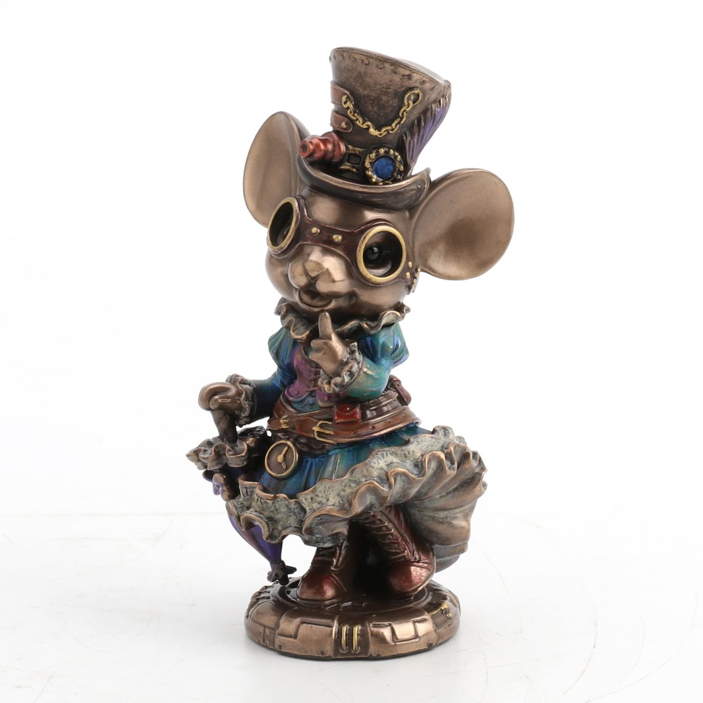 Veronese Design 5 1/2 Steampunk Lady Mouse with Top hat and Parasol Animal Figurine Bronze Finish