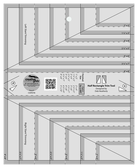 Creative Grids Half Rectangle Trim Tool Quilt Ruler – CGRDH6 – Made in USA, 8-1/2in x 10-1/2in, Non-Slip Grip Acrylic Quilting, Sewing, Crafting, Patchwork Ruler & Template