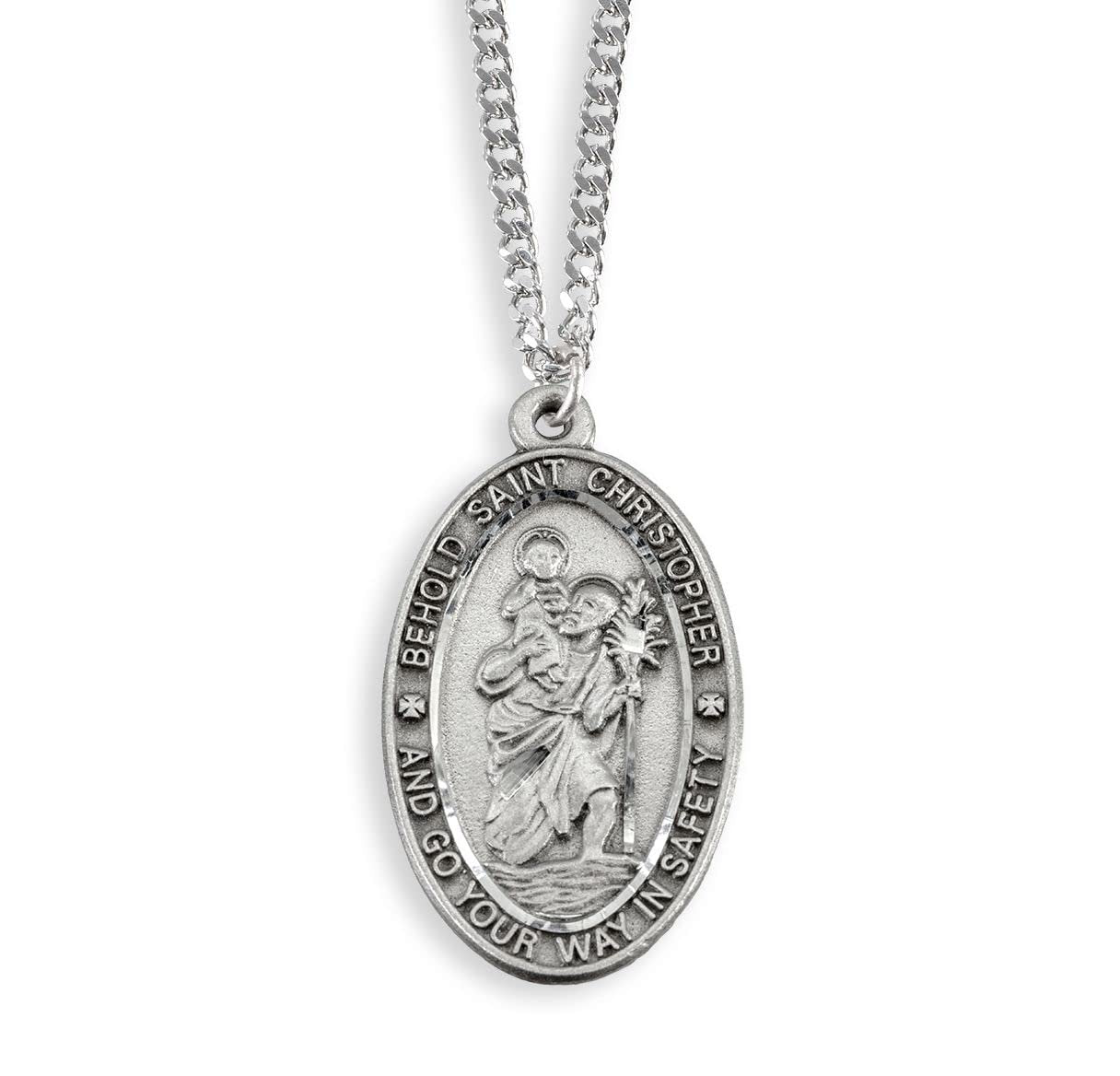 WJH Saint Christopher Pewter Travel Pendant on 24 Inch Stainless Steel Chain Gift