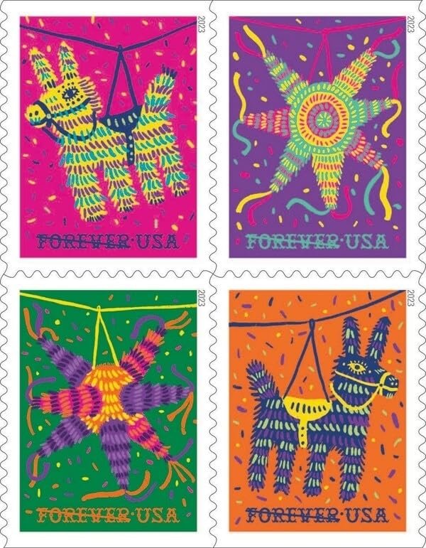 USPS Pinatas Forever Postage Stamps Celebrate Hispanic Heritage Latino Festive Celebration Party 2023 Scott #5812-5815