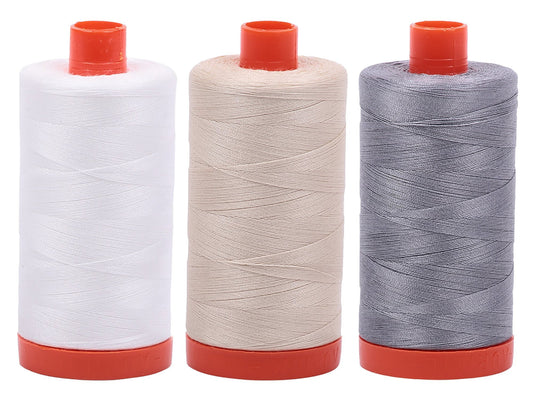 Bundle of Aurifil 50wt Egyptian Cotton Thread, Large 1422 Yard Spools, with and Without Aurifil Empty Thread Case 12 Spool Capacity