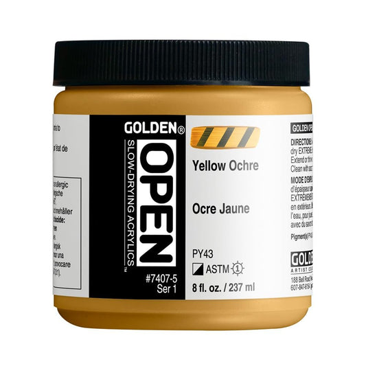 OPEN Slow-Drying Acrylics by GOLDEN, Yellow Ochre, 8 fl oz. Jar, Professional Acrylic Paint, Semi-Opaque