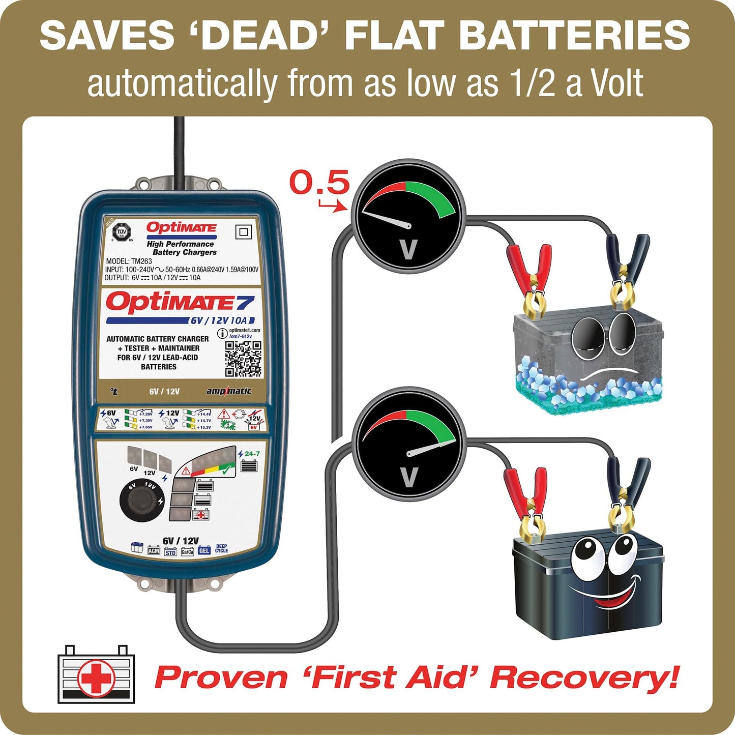 Optimate7 6V/12V - 10A, High Performance Battery Saving Charger & Maintainer for Automotive, AGM, Deep-Cycle and RV Batteries (TM-263)
