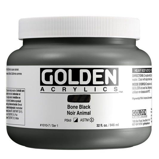 Heavy Body Acrylics by GOLDEN, Bone Black, 32 fl. oz. Jar, Professional Acrylic Paint, Semi-Opaque