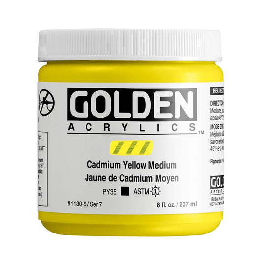 GOLDEN Heavy Body Acrylics, Cadmium Yellow Medium, 8 fl. oz. Jar, Professional Acrylic Paint, Opaque