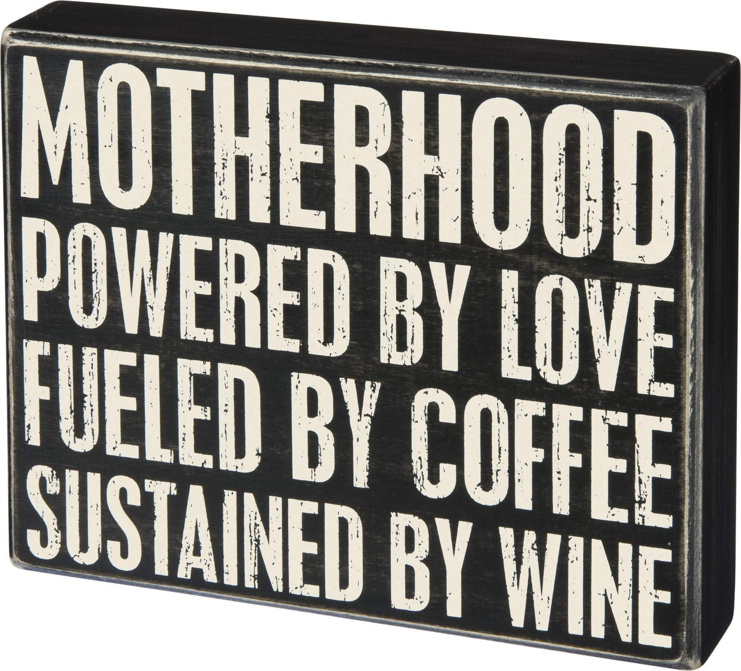 Primitives by Kathy Motherhood Powered by Love Coffee Wine 8 Inches Square Wood Box Sign Home and Garden Decor