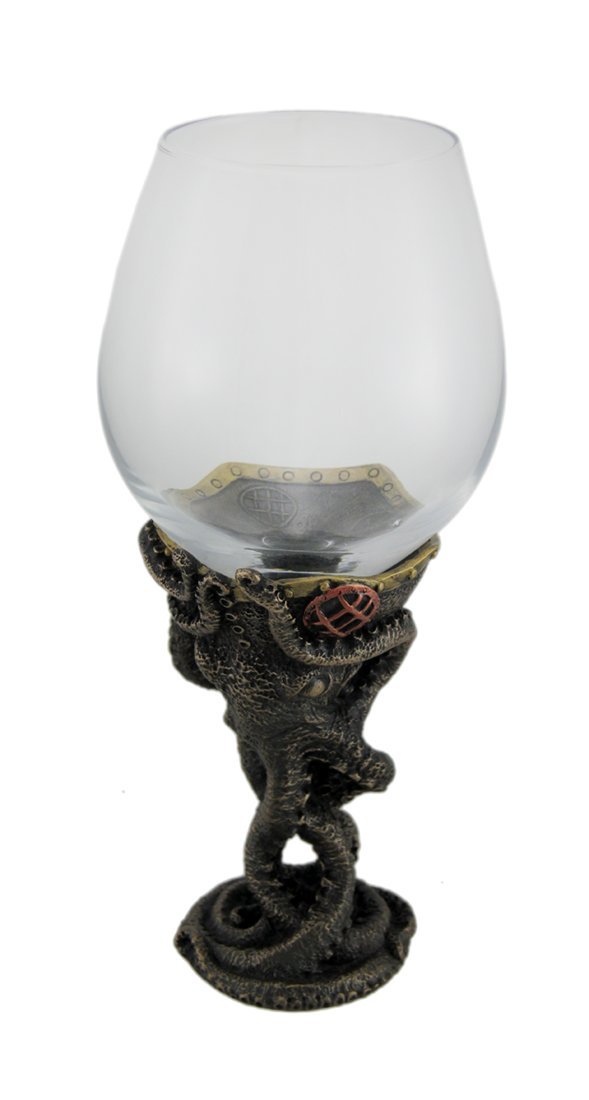 Bronze Finish Steampunk Deep Sea Diver Octopus Wine Glass