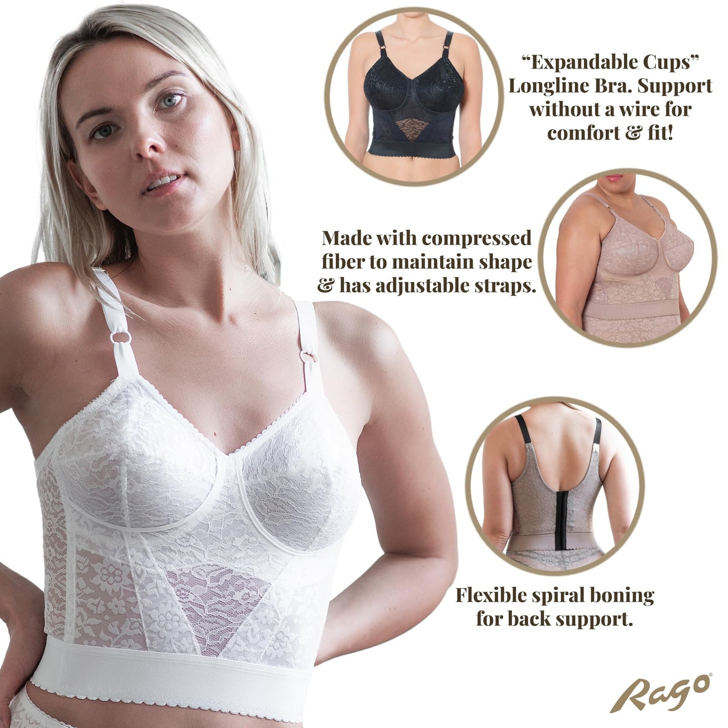 Rago Style 2202 - Long Line “Expandable Cup” Bra
