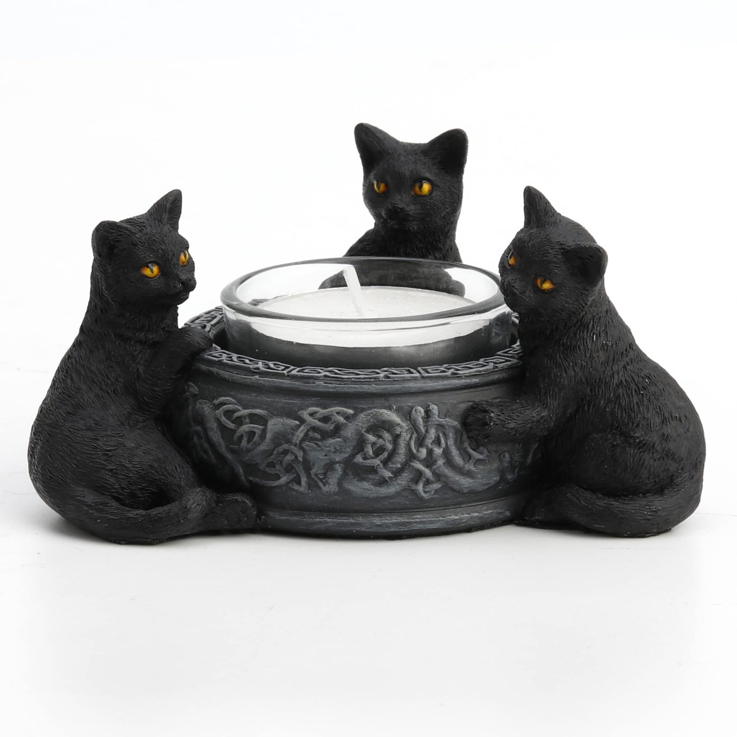 Veronese Design 2 Inch Black Cats Candle Tea Light Holder Resin Hand Painted Figurine