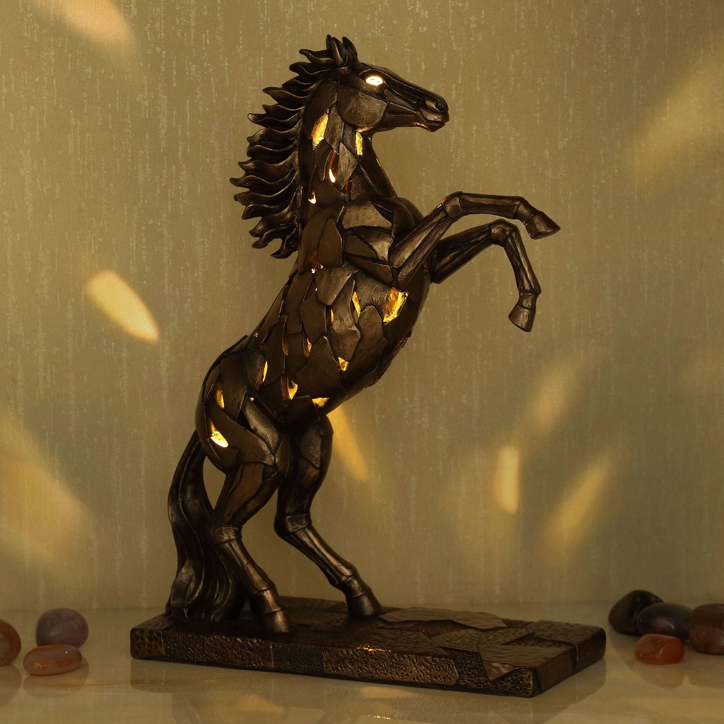 Veronese Design 11 1/4 Rearing Horse Illumination Resin Sculpture Cold Cast Bronze Finish