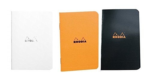 Rhodia Side Staplebound Pocket Notebook (3 X 4.75) Orange, Black and White, Pack of 3