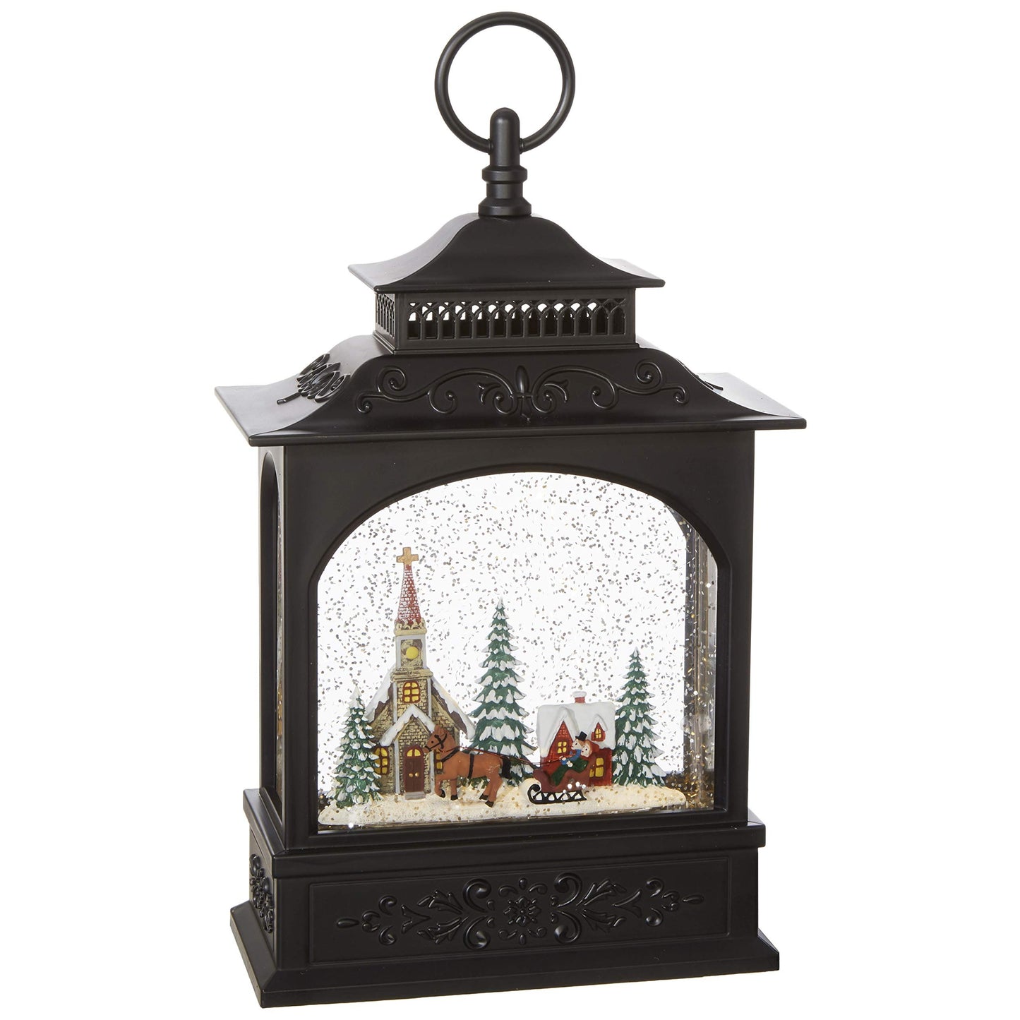 Raz Imports Town Scene Black Musical Lighted Water Lantern Figurine 11 Inch