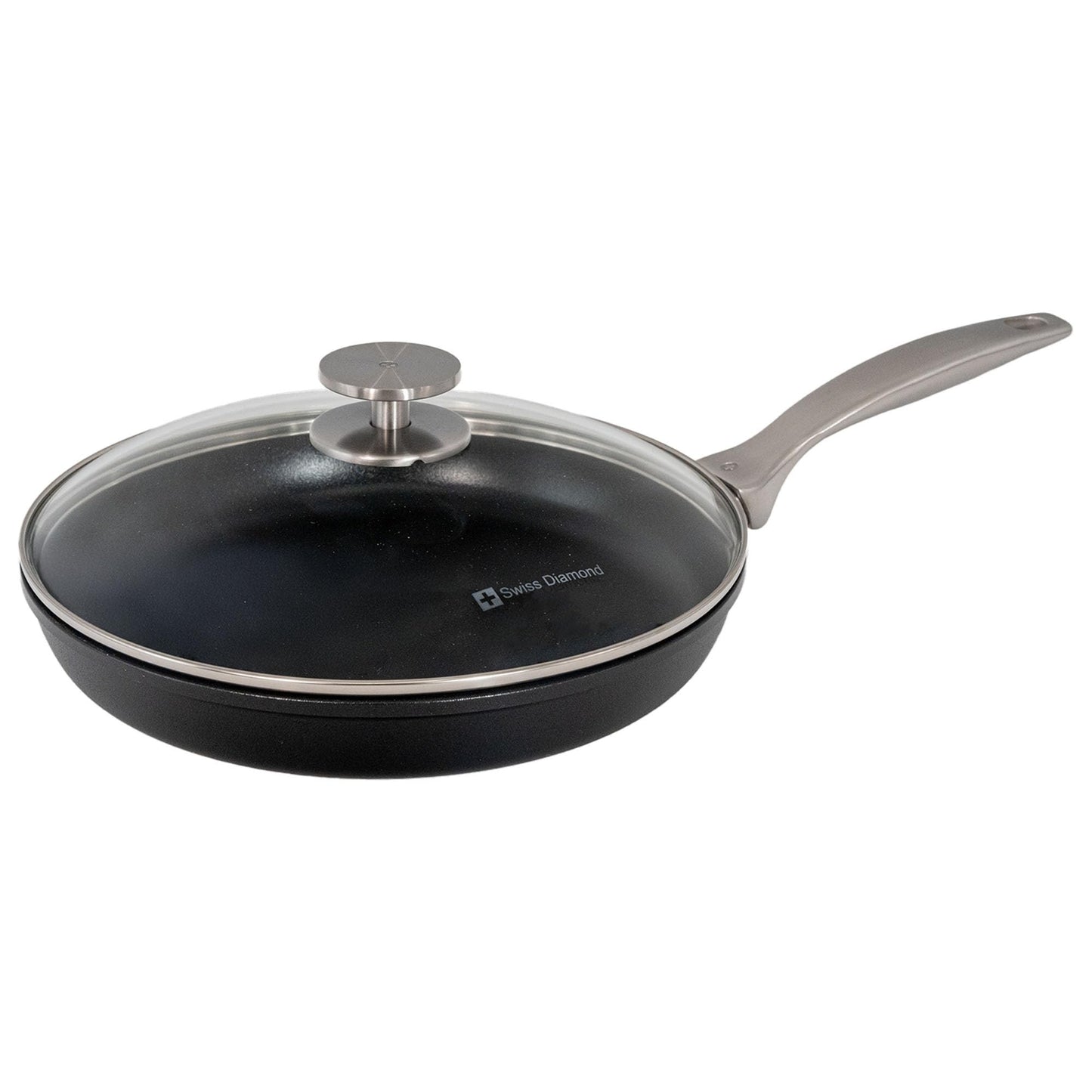 Swiss Diamond Nonstick Frying Pan Hybrid Ceramic and Diamond-Infused Fry Pan With Glass Lid, Dou Ceramic, Dishwasher and Oven Safe Fry Pans