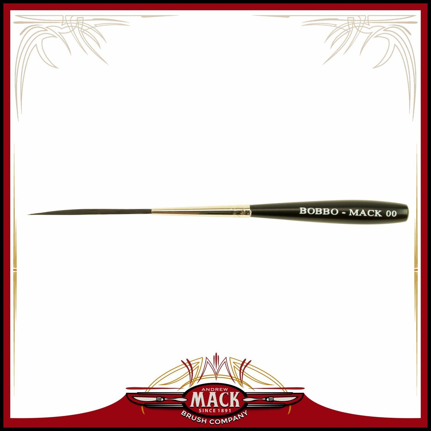 Size 00 Series Bobbo-Mack Super Quad 4 Action Scroll Pinstriper Brush Blue Squirrel & Black Synthetic Hair
