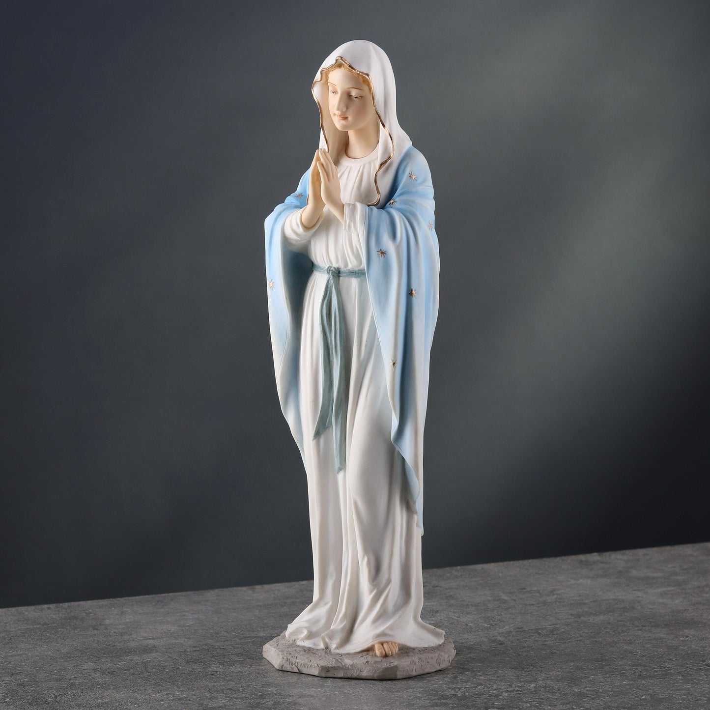 Blessed Virgin Mary Our Lady of Grace 11 3/4 Inch Light Color Stone Statue Religious Decoration