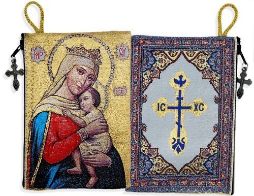 Rosary Pouch Case Keepsake Holder Religious Gift Virgin of Hope Madonna & Child Icon Cloth Tapestry Icon