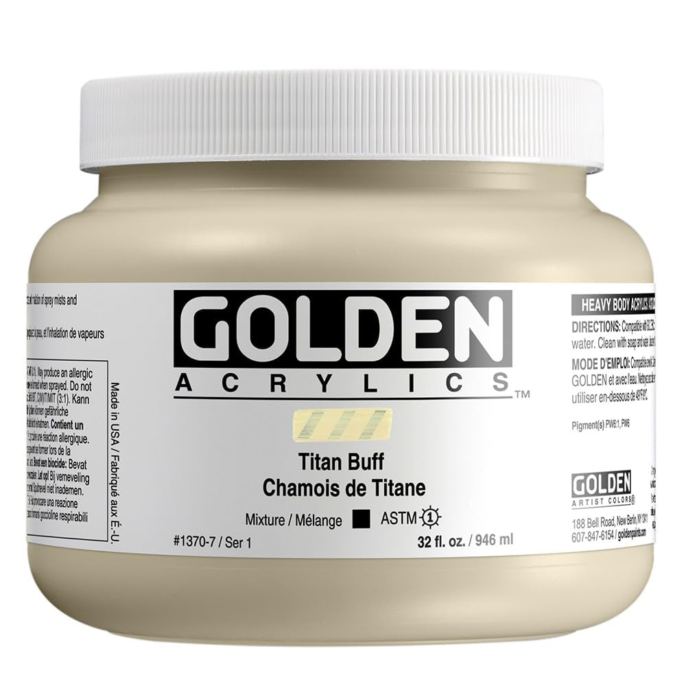 Heavy Body Acrylics by GOLDEN, Titan Buff, 32 fl. oz. Jar, Professional Acrylic Paint, Opaque