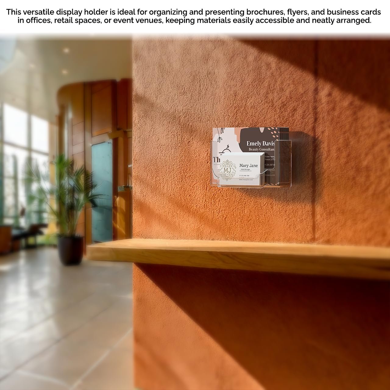 Marketing Holders Postcard Holder 6 Inch Wide with 3.5" x 2" Business Card Pocket and Hanging Hardware Wall Index Card Display Clear Acrylic Literature Organizer for Offices Shops and Tradeshows