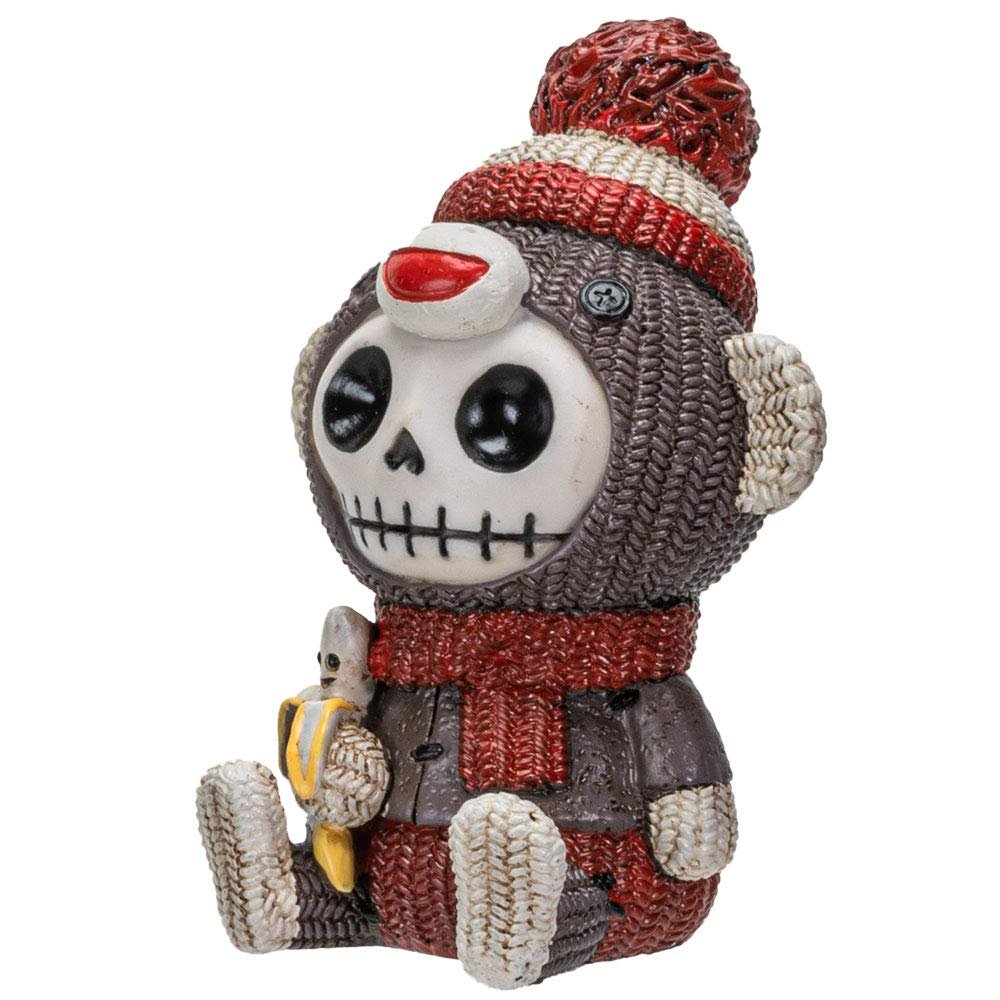 Furrybones Summit Collection Sock Munky Figurine Decorative Signature Skeleton in Stuffed Toy Sock Monkey Costume 3 Inch Tall Collectible Statue