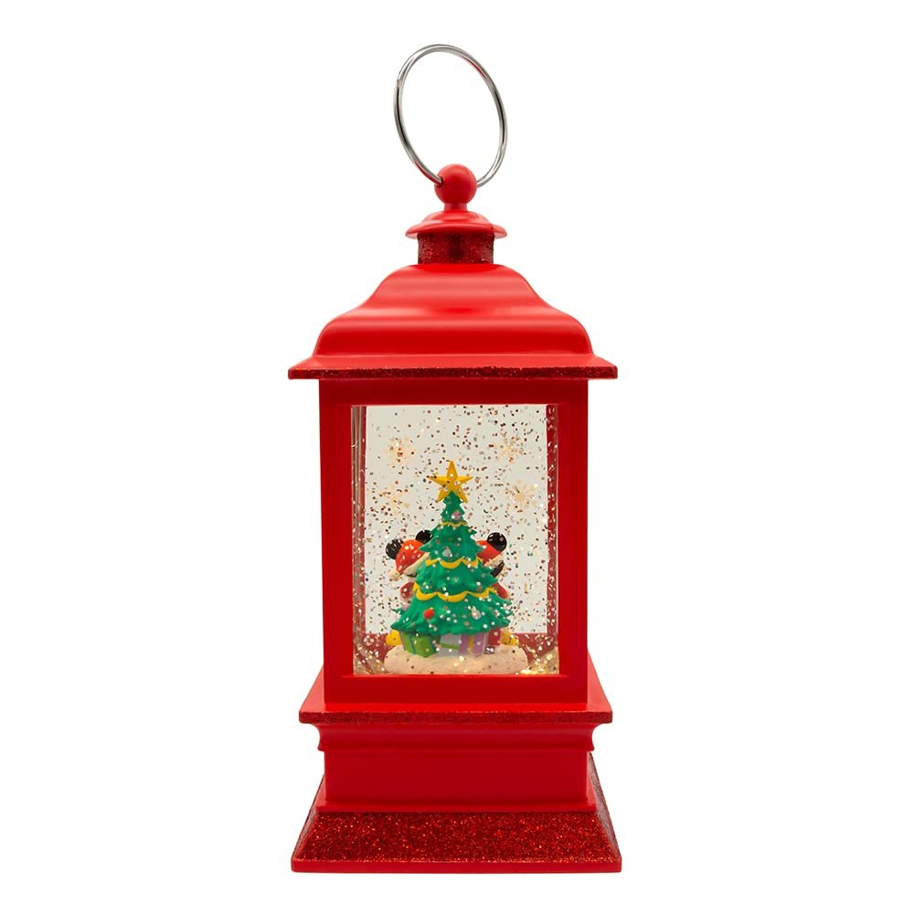 Disney Kurt Adler 9-Inch Battery-Operated Mickey and Minnie Spinning Musical Light-Up Lantern Table Piece, Red