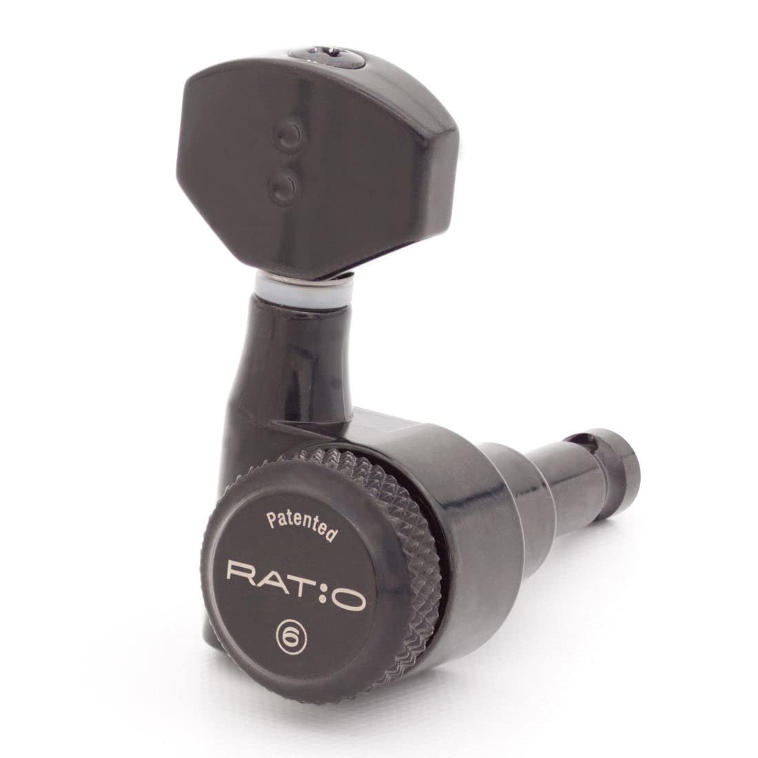 Ratio Locking Guitar Tuners – 6-in-Line – 39:1–12:1 Calibrated Gears – Black Chrome – Staggered Posts – Right Hand – InvisoMatch No-Drill Plates Included