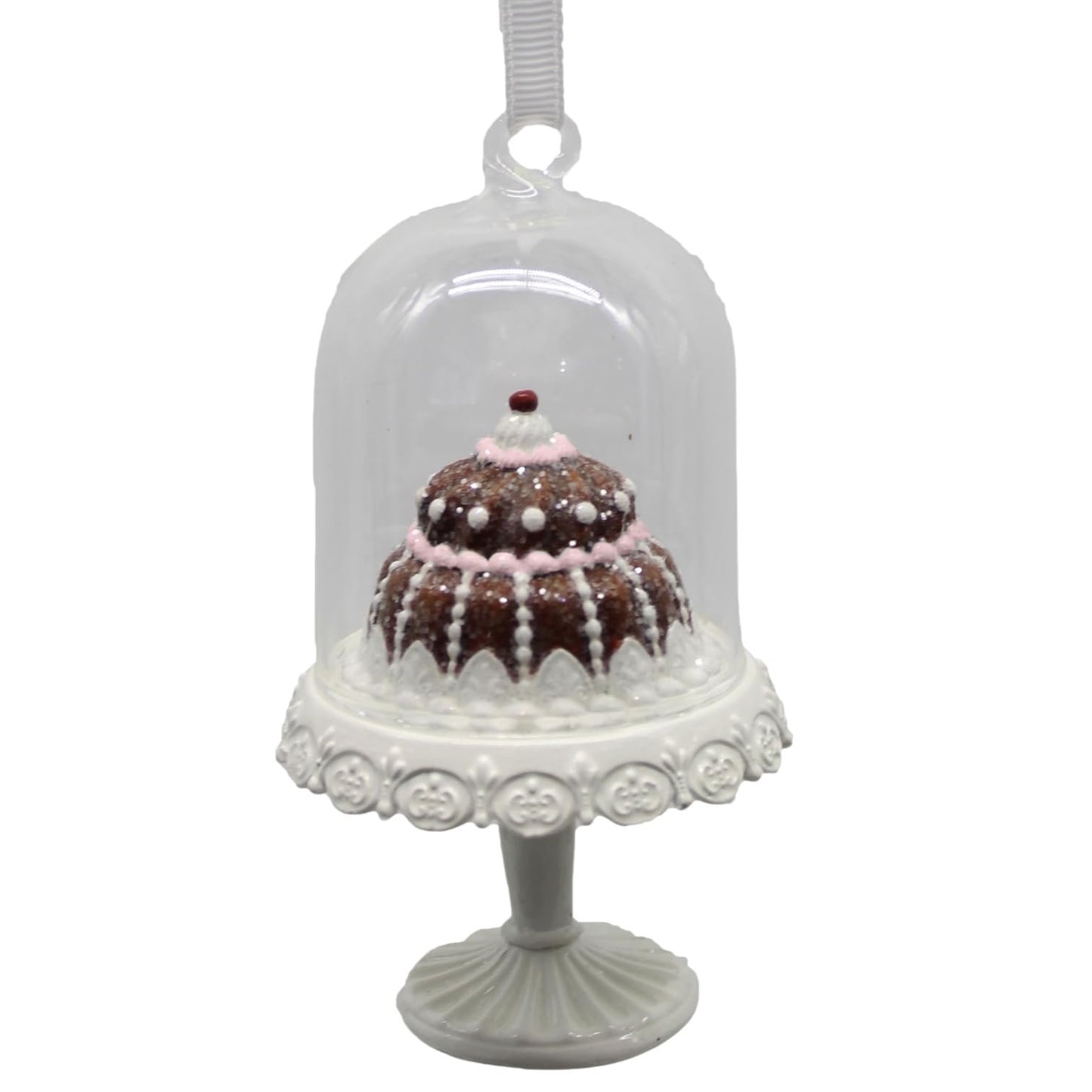 December Diamonds Tiered Gingerbread Cake in Cloche Holiday Ornament – Hand-Painted Festive Display