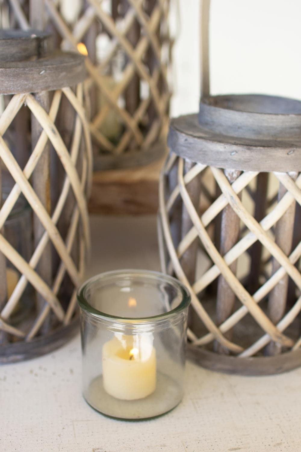 Set Of Four Grey Willow Cylinder Lanterns