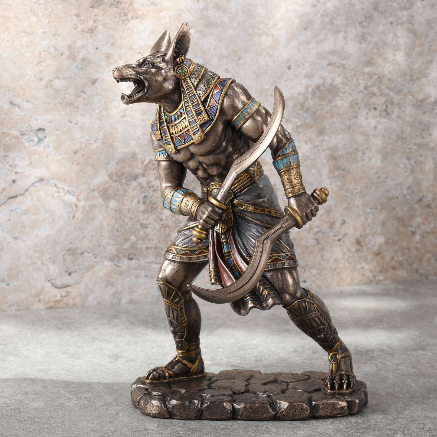 Veronese Design 8 7/8 Inch Egyptian God Anubis Dual Wielding Khopesh Cold Cast Resin Antique Bronze Finish Sculpture