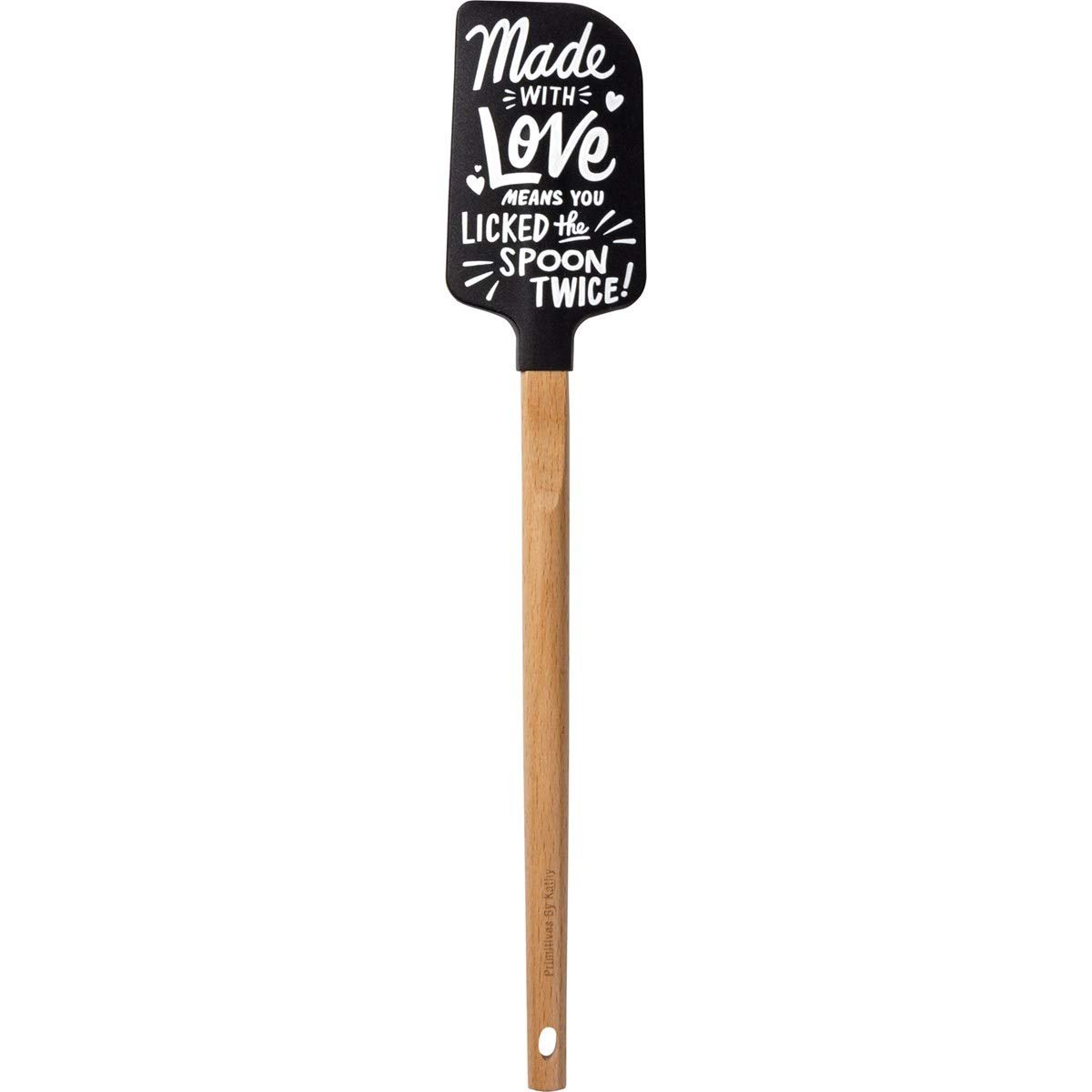 Silicone Spatula with Wood Handle with Funny Sentiment - Love Means You Licked the Spoon Twice