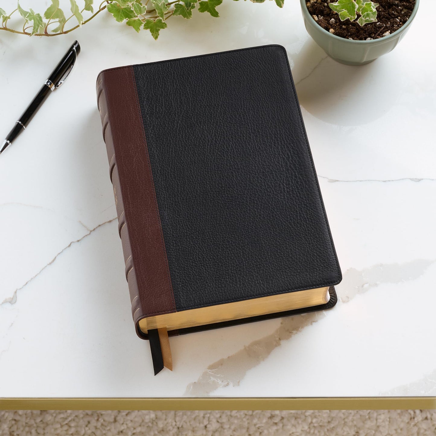 KJV Study Bible, Large Print King James Version Holy Bible, Thumb Tabs, Ribbons, Premium Full Grain Leather Black/Burgundy Debossed (KJV Study Editions LP)