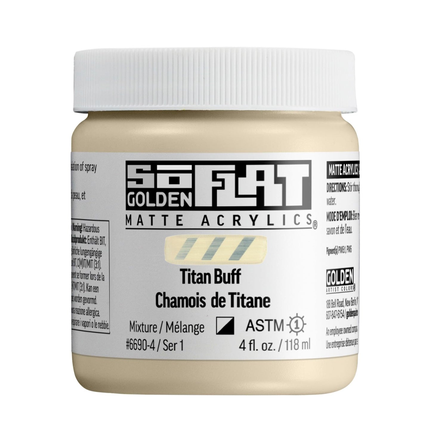 SoFlat Matte Acrylics by GOLDEN, Titan Buff, 4 fl. oz. Jar, Professional Acrylic Paint, Semi-Opaque